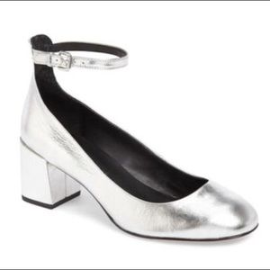 NEW Rebecca Minkoff Silver Mary Jane Block Heels